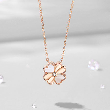 Mother of Pearl Four Leaf Clover Necklace in Sterling Silver