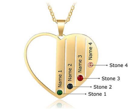 Mothers Necklace with Children\'s Names and Birthstones