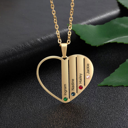 Mothers Necklace with Children\'s Names and Birthstones