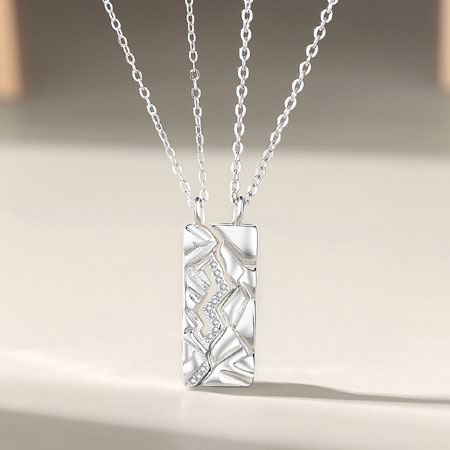 Mountain Matching Couple Puzzle Necklace Sterling Silver