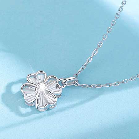 Multilevel Dazzling Four Leaf Clover Necklace Sterling Silver