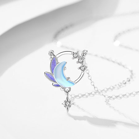 Necklace with Star and Moon Crystal in Sterling Silver