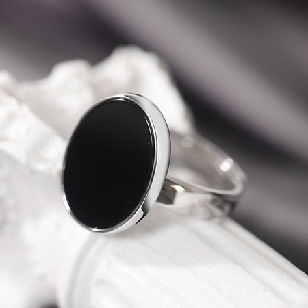 Oval Black Onyx Ring for Women in Sterling Silver