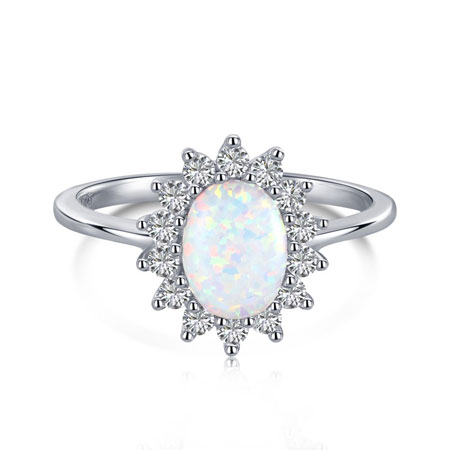 Sterling Silver Oval Opal Ring for Women
