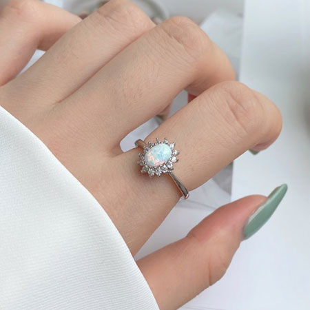 Sterling Silver Oval Opal Ring for Women