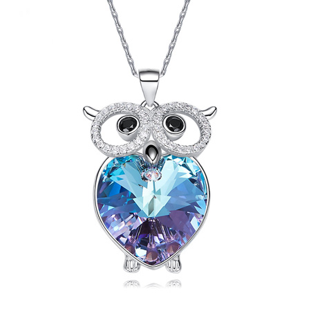 Sterling Silver Owl Pendant Necklace With Crystals from Swarovski