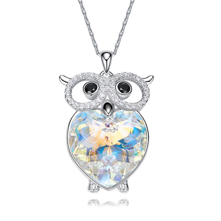 Sterling Silver Owl Pendant Necklace With Crystals from Swarovski