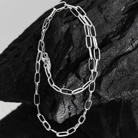 Paperclip Chain Link Necklace Sterling Silver