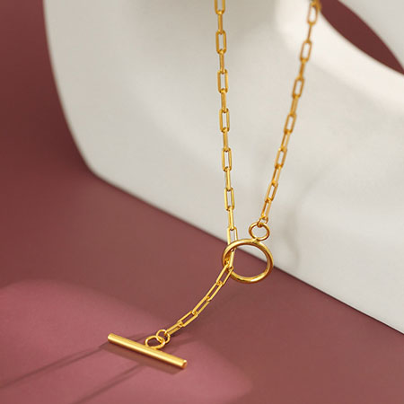 Paperclip Toggle Necklace in Sterling Silver Plated Gold