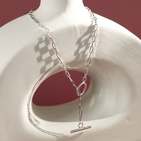 Paperclip Toggle Necklace in Sterling Silver Plated Gold