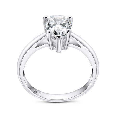 Pear Shaped Solitaire Engagement Ring in Sterling Silver