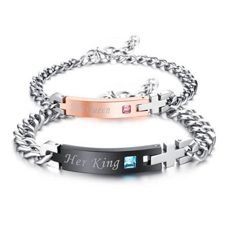 Promise Bracelets For Couples Letters Her King His Queen Stainless