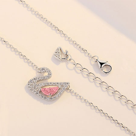 Dazzling Pink Swan Necklace Pendant in Sterling Silver