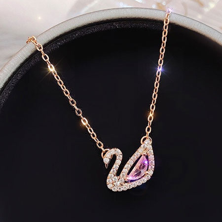 Dazzling Pink Swan Necklace Pendant in Sterling Silver