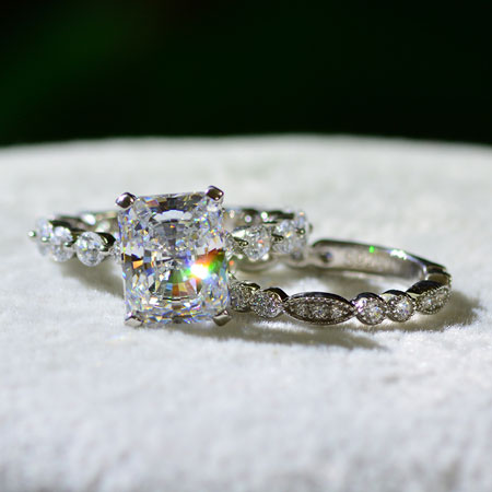 Vintage Princess Cut Bridal Ring Set in Sterling Silver