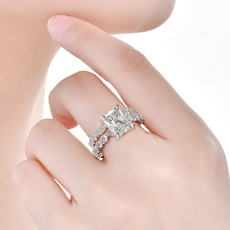 Vintage Princess Cut Bridal Ring Set in Sterling Silver