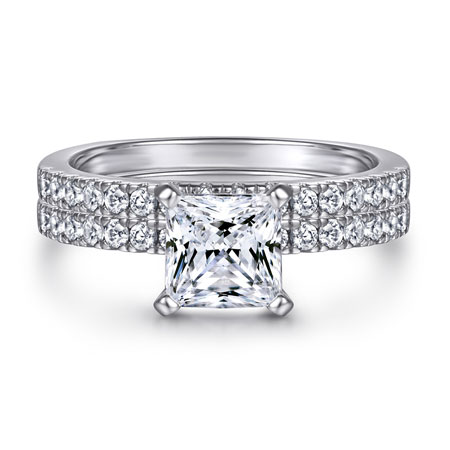 Princess Cut Engagement Ring Set in Sterling Silver
