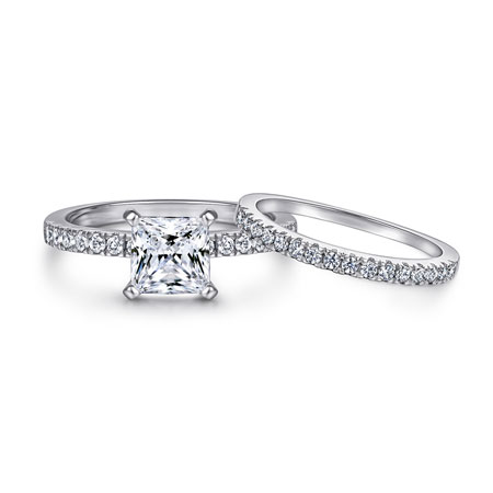 Princess Cut Engagement Ring Set in Sterling Silver
