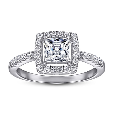 Princess Cut Halo Wedding Rings in Sterling Silver