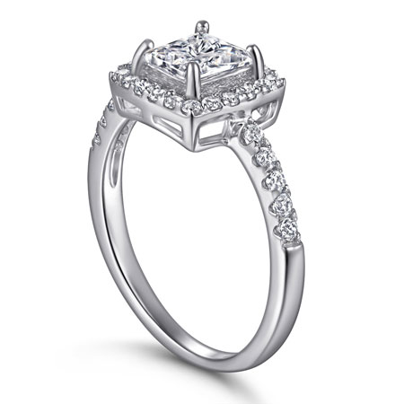 Princess Cut Halo Wedding Rings in Sterling Silver
