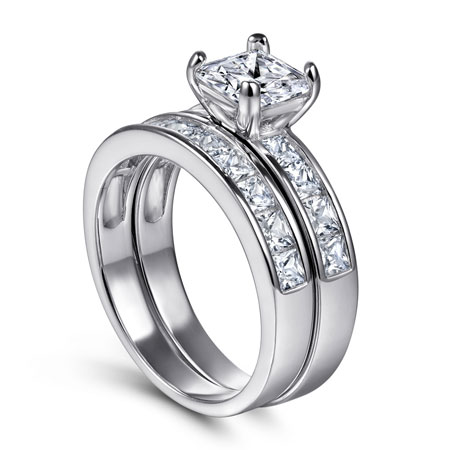 Sterling Silver Princess Cut Wedding Ring Sets