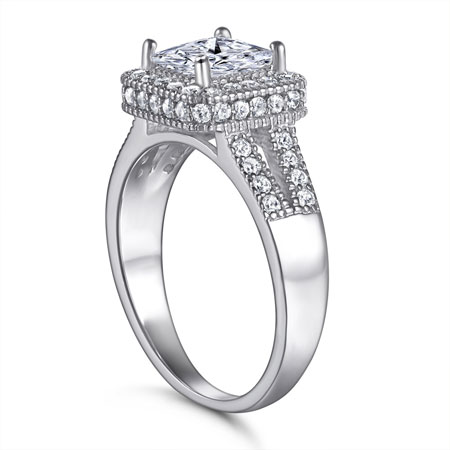 Sterling Silver Princess Cut Wedding Rings for Women
