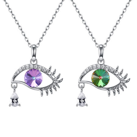 Purple and Green Evil Eye Necklace with Crystals from Swarovski Sterling Silver