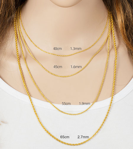 Real 18K Gold Rope Chain Necklace 16 18 20 22 24 Inch