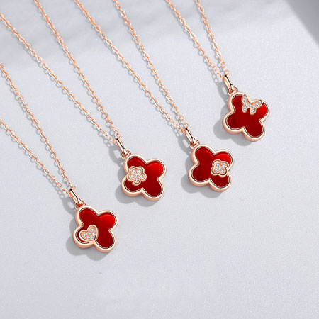 Red Onyx Four Leaf Clover Necklace Sterling Silver