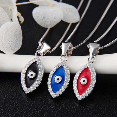 Sterling Silver Red and Black Evil Eye Necklace