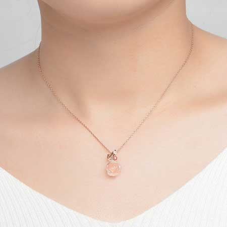 Natural Rose Quartz Crystal Pendant Necklace with Garnet Sterling Silver