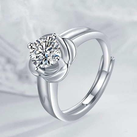 Rose Shaped Engagement Ring In Sterling Silver