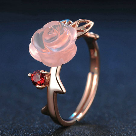 Rose Shaped Ring With Natural Pink Rose Quartz Crystal