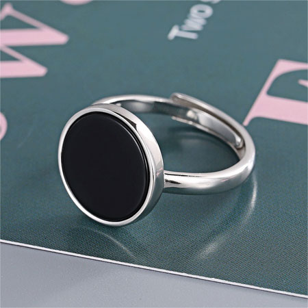 Round Black Onyx Ring in Sterling Silver