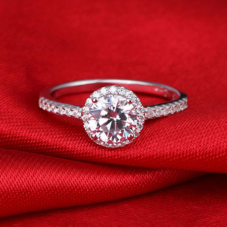 S925 Sterling Silver 1 Carat CZ Round Halo Engagement Ring
