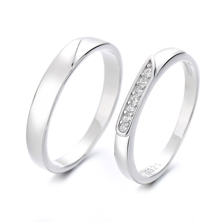 Set of Wedding Rings for Him and Her in Sterling Silver