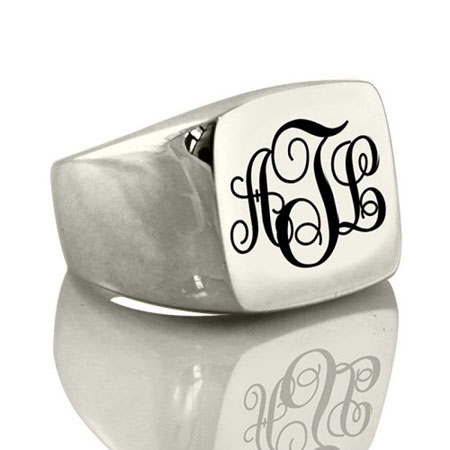 Silver Custom Signet Ring with Engraving for Men