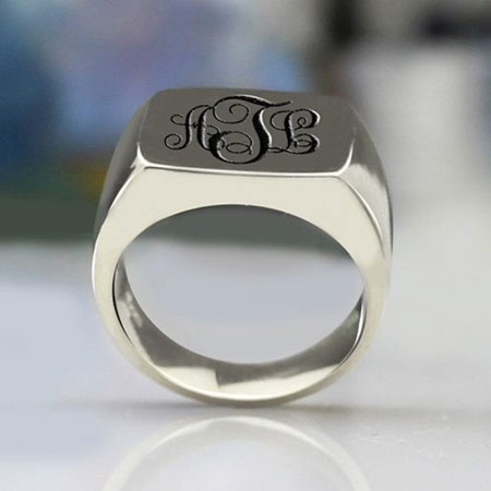 Silver Custom Signet Ring with Engraving for Men