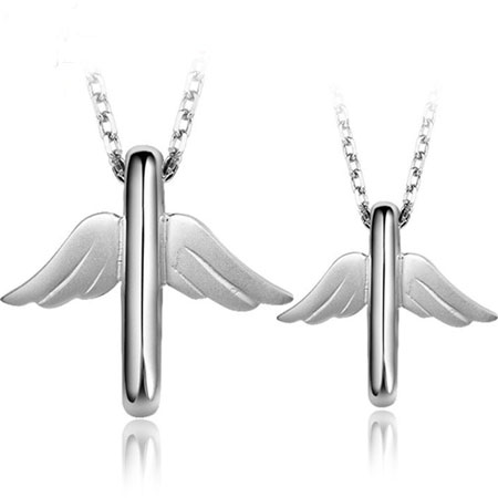 Sterling Silver Angel Wings Couple Pendant Necklace