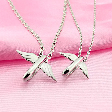 Sterling Silver Angel Wings Couple Pendant Necklace