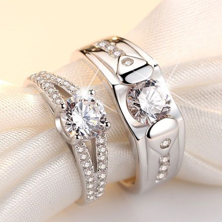 Buy His & Her Love Forever Designer Edition Adjustable Engagement Couple  Rings Sterling Silver Swarovski Zirconia 24K White Gold Plated Ring Set  Online at Low Prices in India - Paytmmall.com