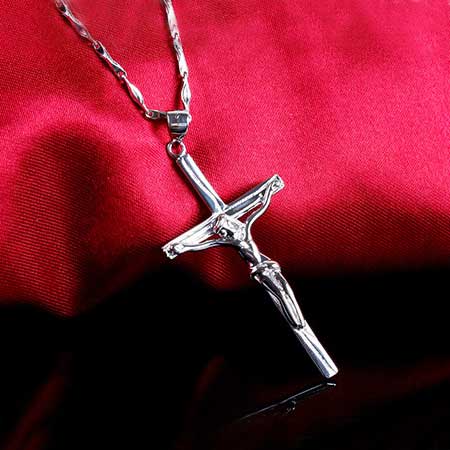 Sterling Silver Cross Necklace with Jesus On It for Couple