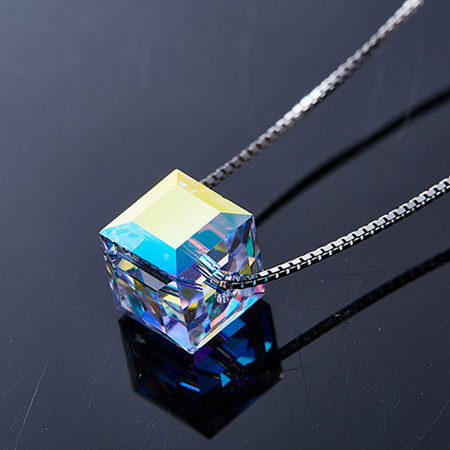 Sterling Silver Cube Necklace With Crystal from Swarovski