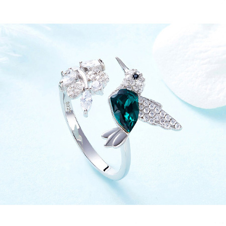 Sterling Silver Hummingbird Ring With Crystals from Swarovski