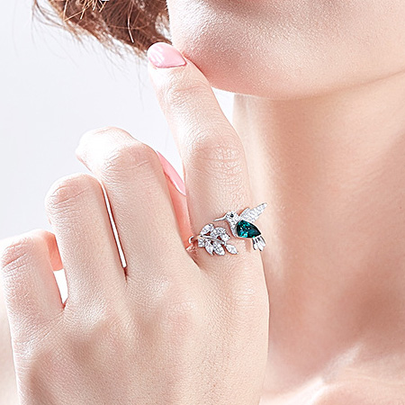 Sterling Silver Hummingbird Ring With Crystals from Swarovski