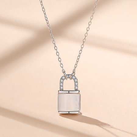 Sterling Silver Lock Pendant Necklace with Chain