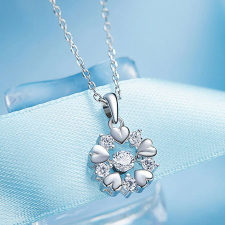 Sterling Silver Snowflake Pendant Necklace With Beating Heart CZ