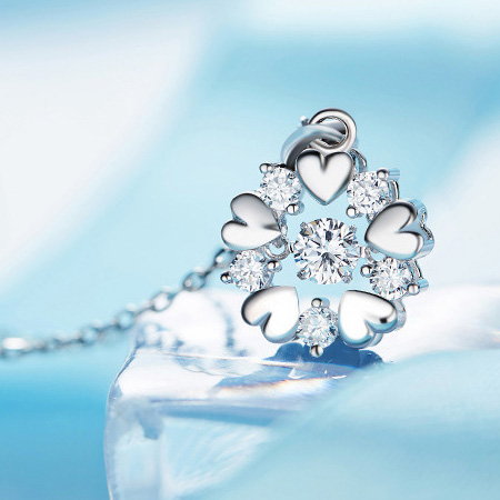 Sterling Silver Snowflake Pendant Necklace With Beating Heart CZ