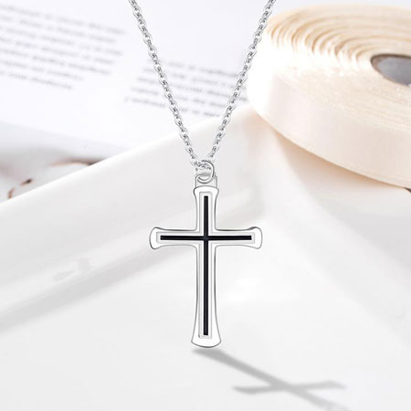 Silver and Black Cross Necklace for Couple in Sterling Silver