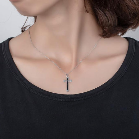 Silver and Black Cross Necklace for Couple in Sterling Silver